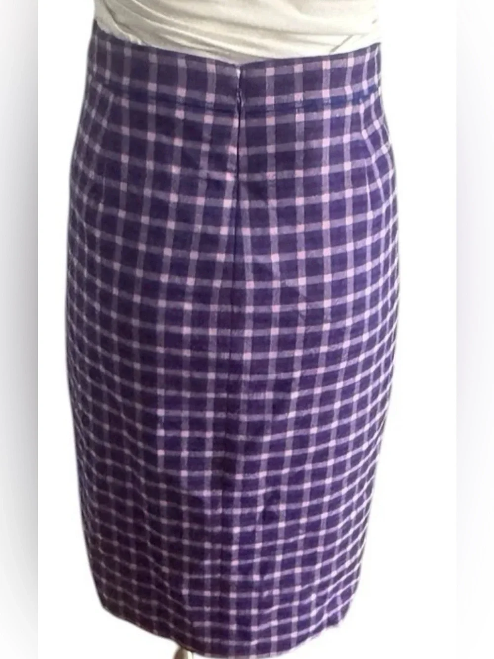 J. Crew Purple Plaid Pencil Skirt with Buttons Size 10